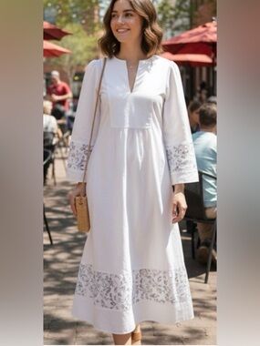 TUCKERNUCK Large White Adelaide Eyelet Cotton Maxi Dress Excellent Condition